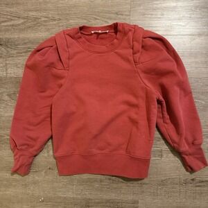 Frame Pleated Panel Puff Sleeve Sweatshirt Rust Red XS